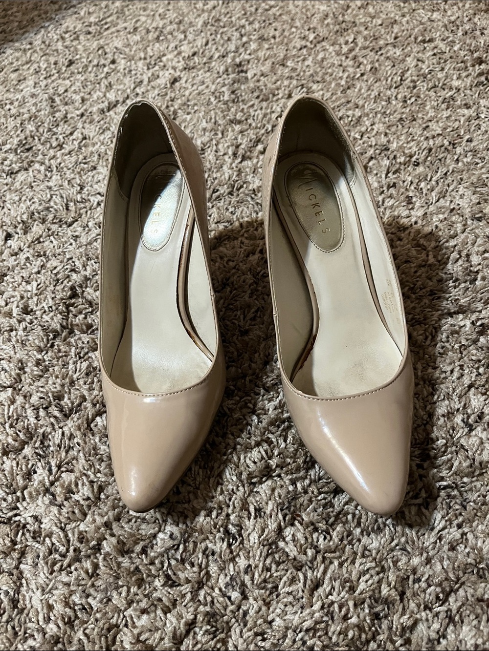 Nickels Beige Patent Pointed-Toe heels